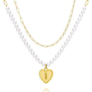 CARITATE Gold Heart Initial Necklace For Women Christmas Gifts, 14K Gold Plated